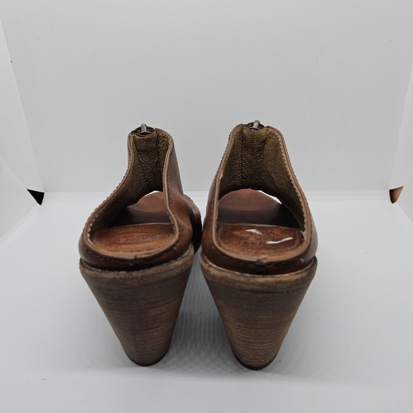 Frye cognac Izzy Zip moto sandal heeled mule peeptoe size 9B - Picture 5 of 13